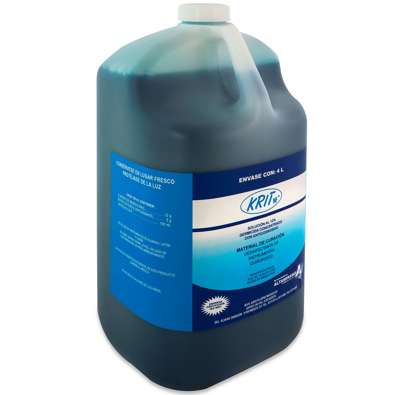 Kit de 3 Piezas KRIT 4L Solución Antiséptica, Bactericida, Grado Medico Quirúrgico - Médica Depot