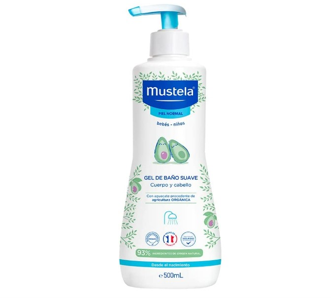 Mustela Gel de Baño Suave para cara, cuerpo y cabello de Bebes y niños Limpia y protege 500 ml