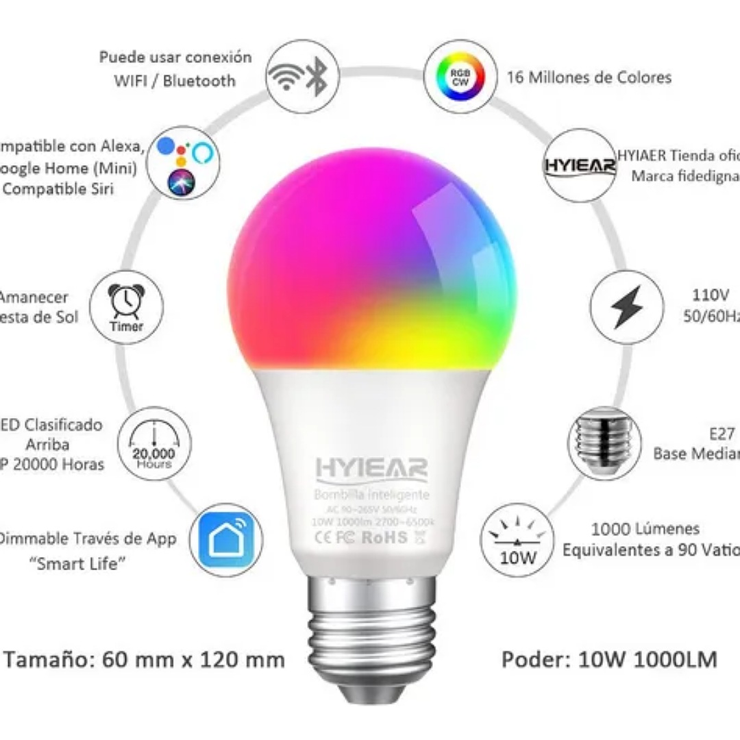 Hyiear Foco Inteligente Wifi Con Siri Alexa Google Home 10w