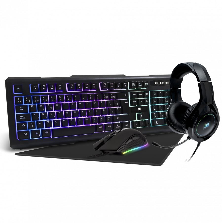 KIT GAMER VORAGO START THE GAME TECLADO RGB + MOUSE RGB + TAPETE + DIADEMA RGB