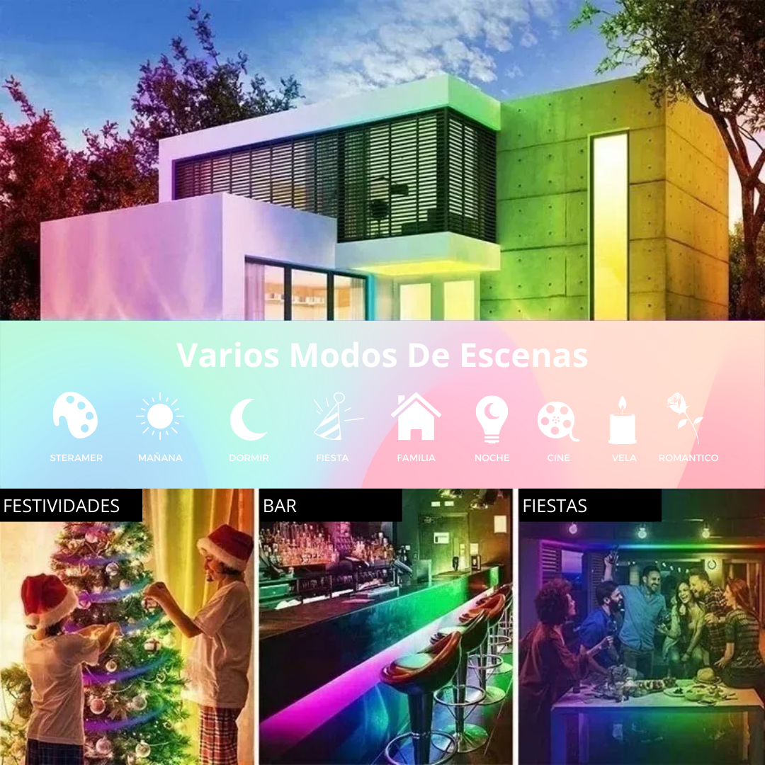 Tira Led Multicolor 3528 5 Metros Luces Para Decoración Interior y Exterior Anti Agua Dosyu