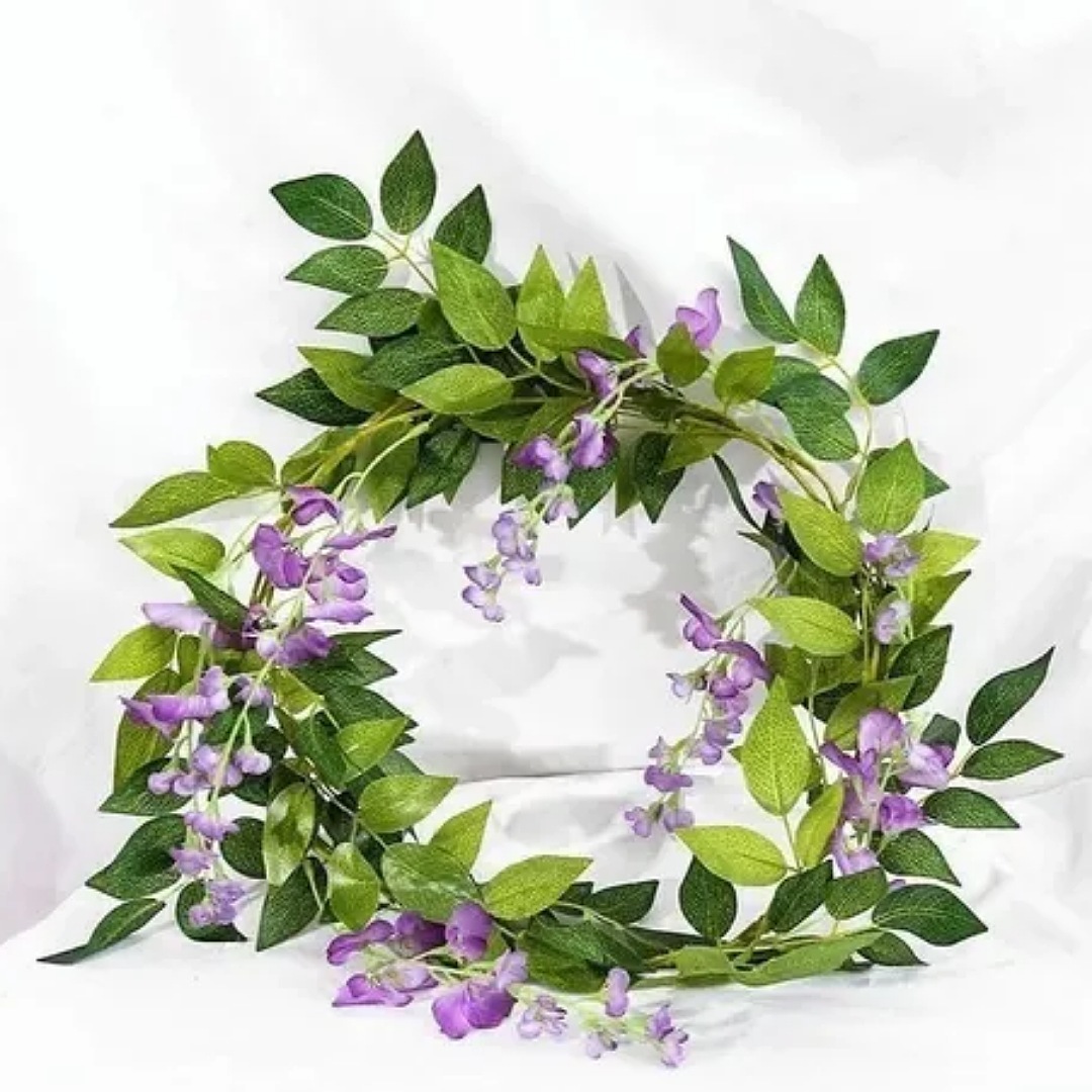 Corona De Glicinas Flor Artificial Decoración Púrpura 4p