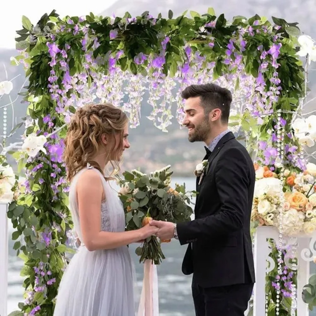 Corona De Glicinas Flor Artificial Decoración Púrpura 4p