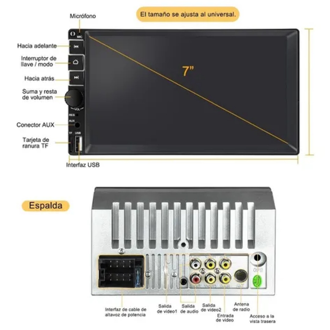Autoestereos Pantalla Coche Bluetooth Remoto Volante Camara
