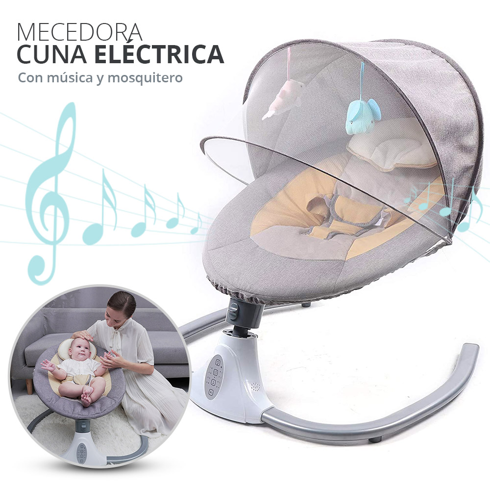 Moises para Bebe Columpio Mecedora Eléctrica Con Mosquitero Cuna 