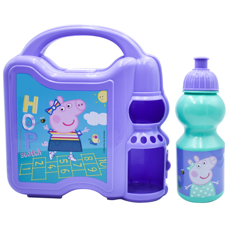 Fun Kids 1669-474 Lonchera Peppa Pig Niña Infantiles con Botella Cilindro para agua 350ml