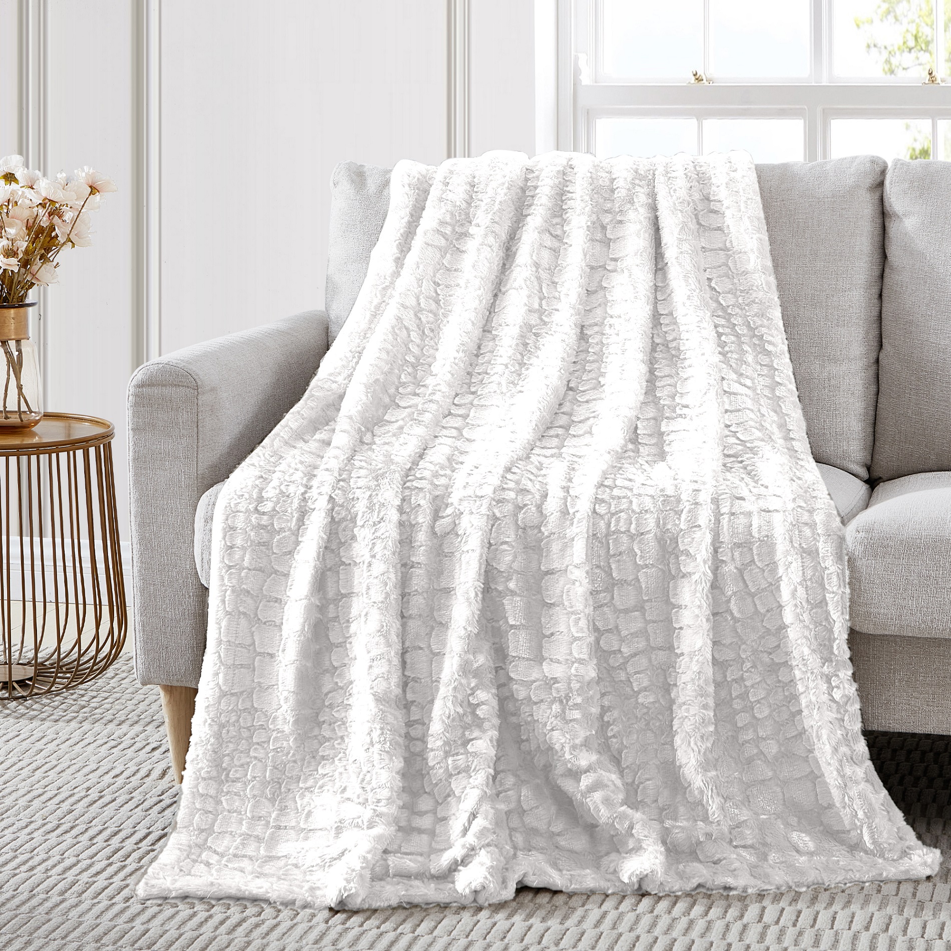 Frazada Manta Texturizada Suave Color Gris Blanco - Modern Threads