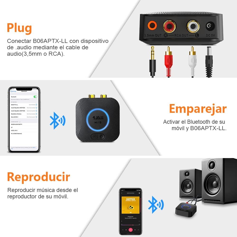 1 Adaptador de audio Bluetooth de largo alcance BE-RCA, receptor de música  HiFi