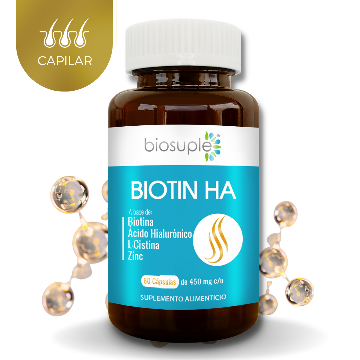 Suplemento Biotina + Acido Hialuronico + Zinc 60 Caps 450mg