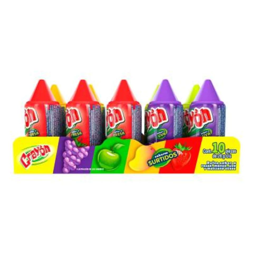 Dulce Crayon Sabores Surtidos 10pzs de 20g clu