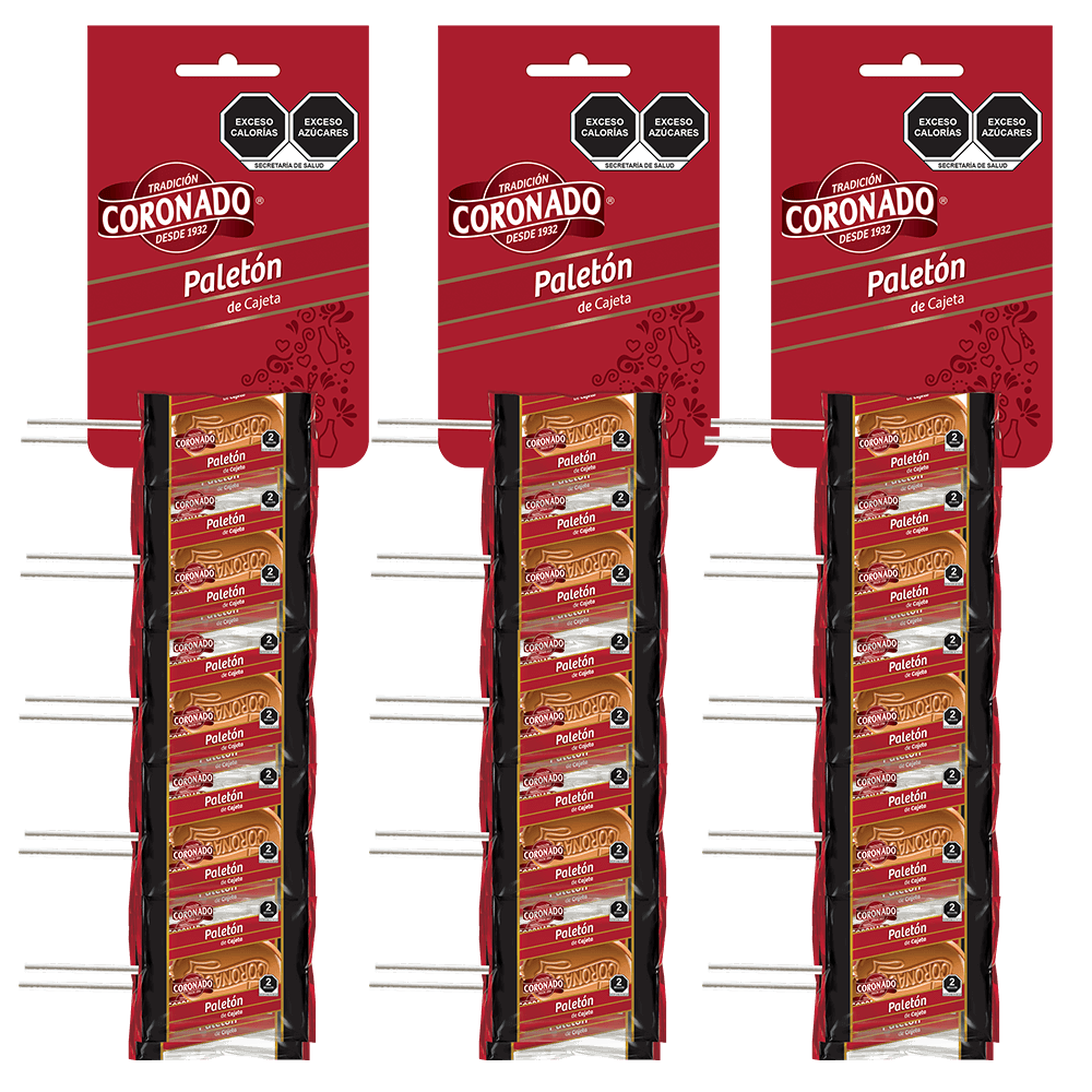 3 Tiras Paletón de Cajeta 10 paletas Grande Coronado 30 piezas