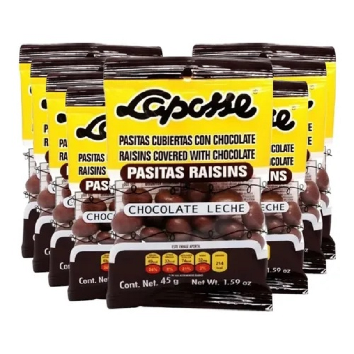 Pasitas Cubiertas Chocolate con Leche Laposse 12pzs 45gr c/u