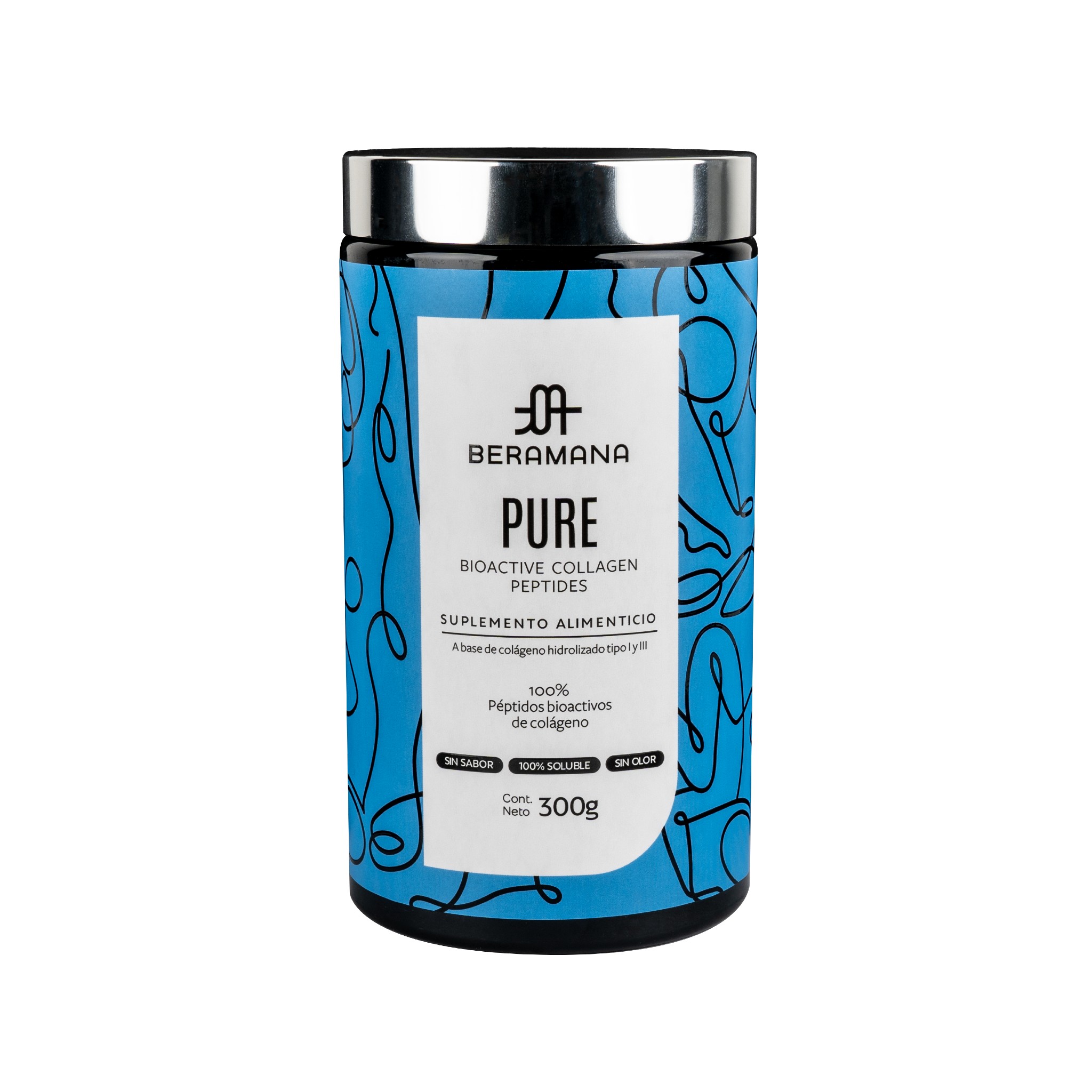 PURE Péptidos Bioactivos de Colágeno - 100% Colágeno Hidrolizado en polvo, Grass Fed, Non GMO. Sin olor y sin sabor. 100% soluble (30 porciones). BERAMANA