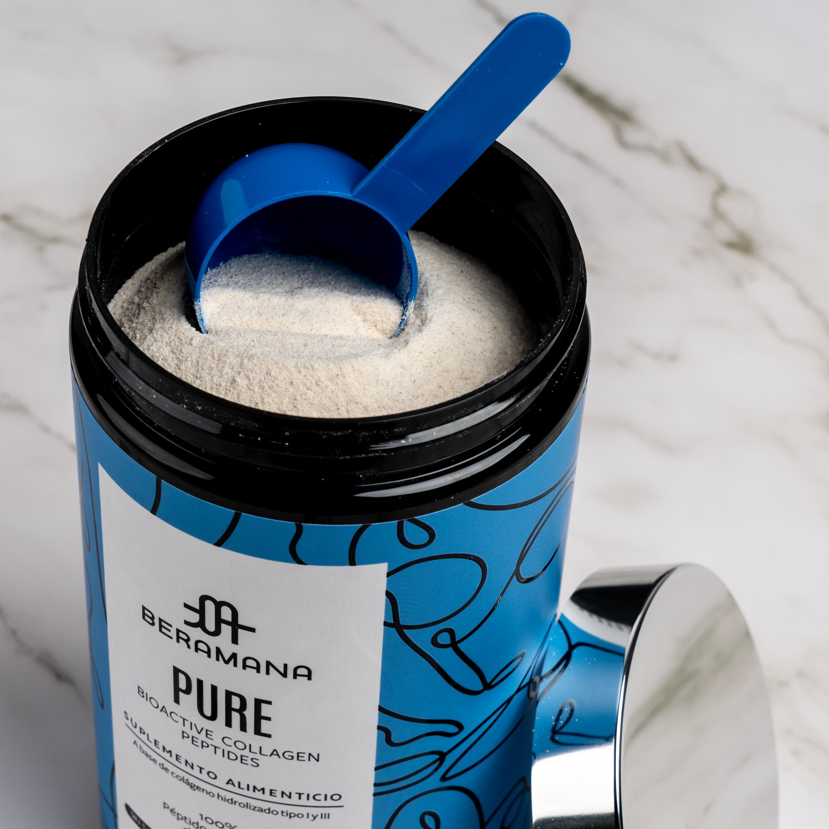 PURE Péptidos Bioactivos de Colágeno - 100% Colágeno Hidrolizado en polvo, Grass Fed, Non GMO. Sin olor y sin sabor. 100% soluble (30 porciones). BERAMANA