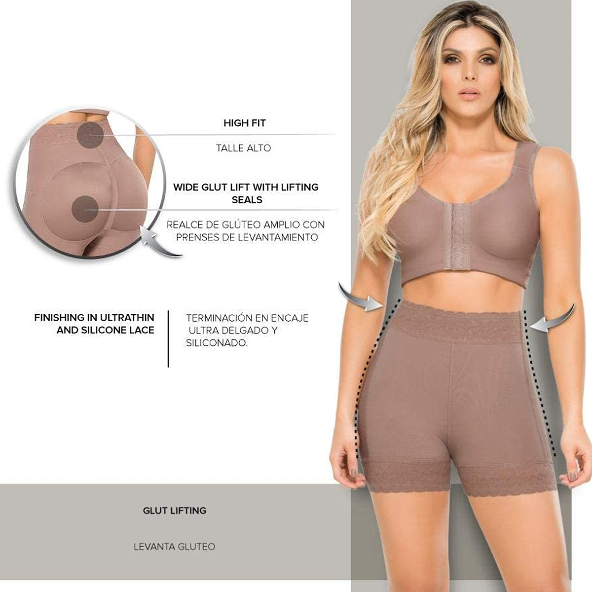 Fajas Colombianas Short Moldeador Corto de Cintura Alta, Panty Short Alto Colombiano Con Realce de Gluteos