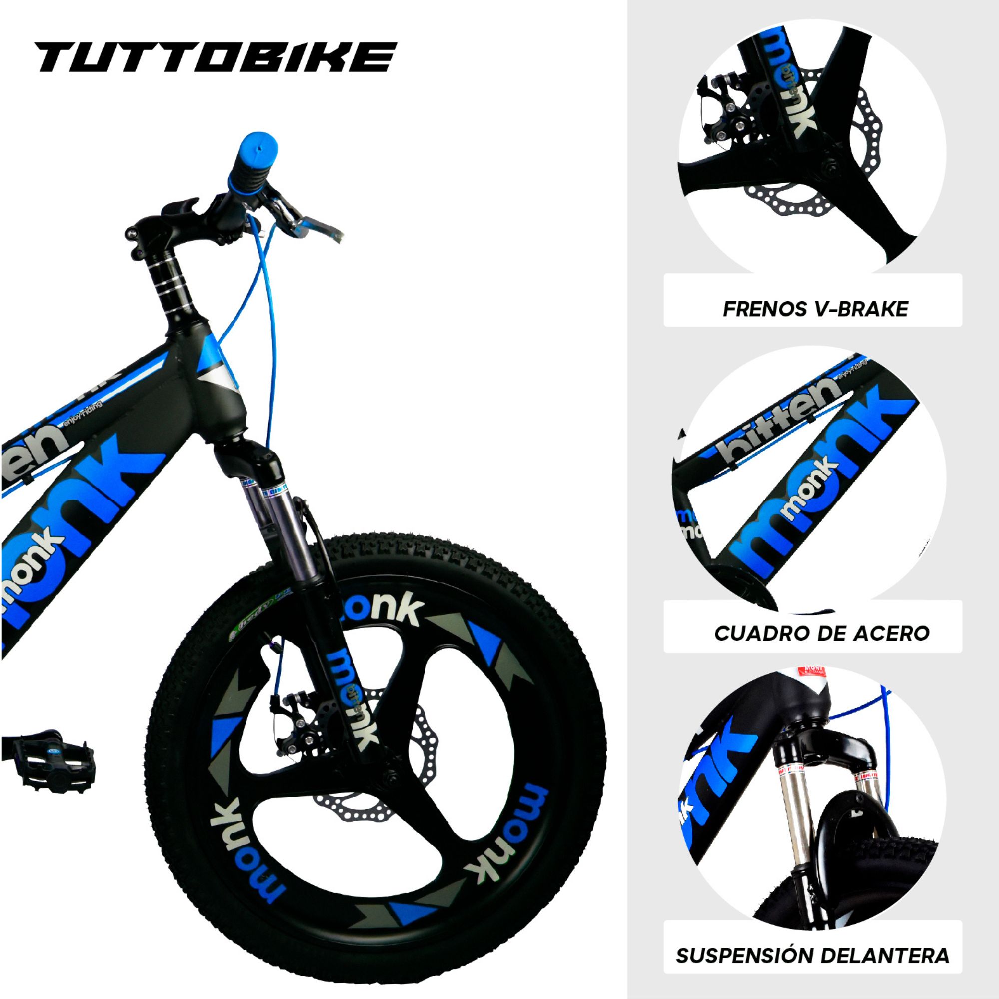 Bicicleta Rodada 20 Para Niño Monk Bitten Azul