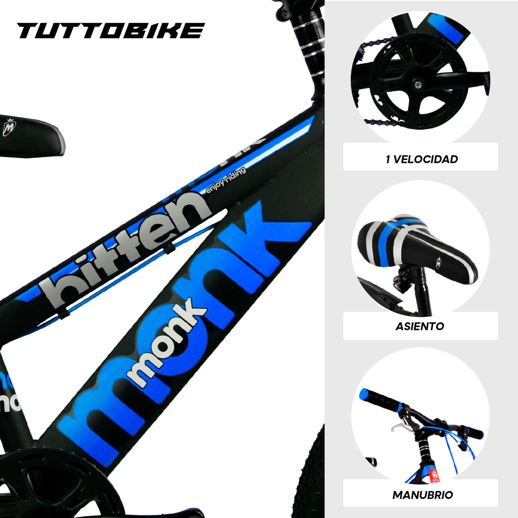 Bicicleta Rodada 20 Para Niño Monk Bitten Azul