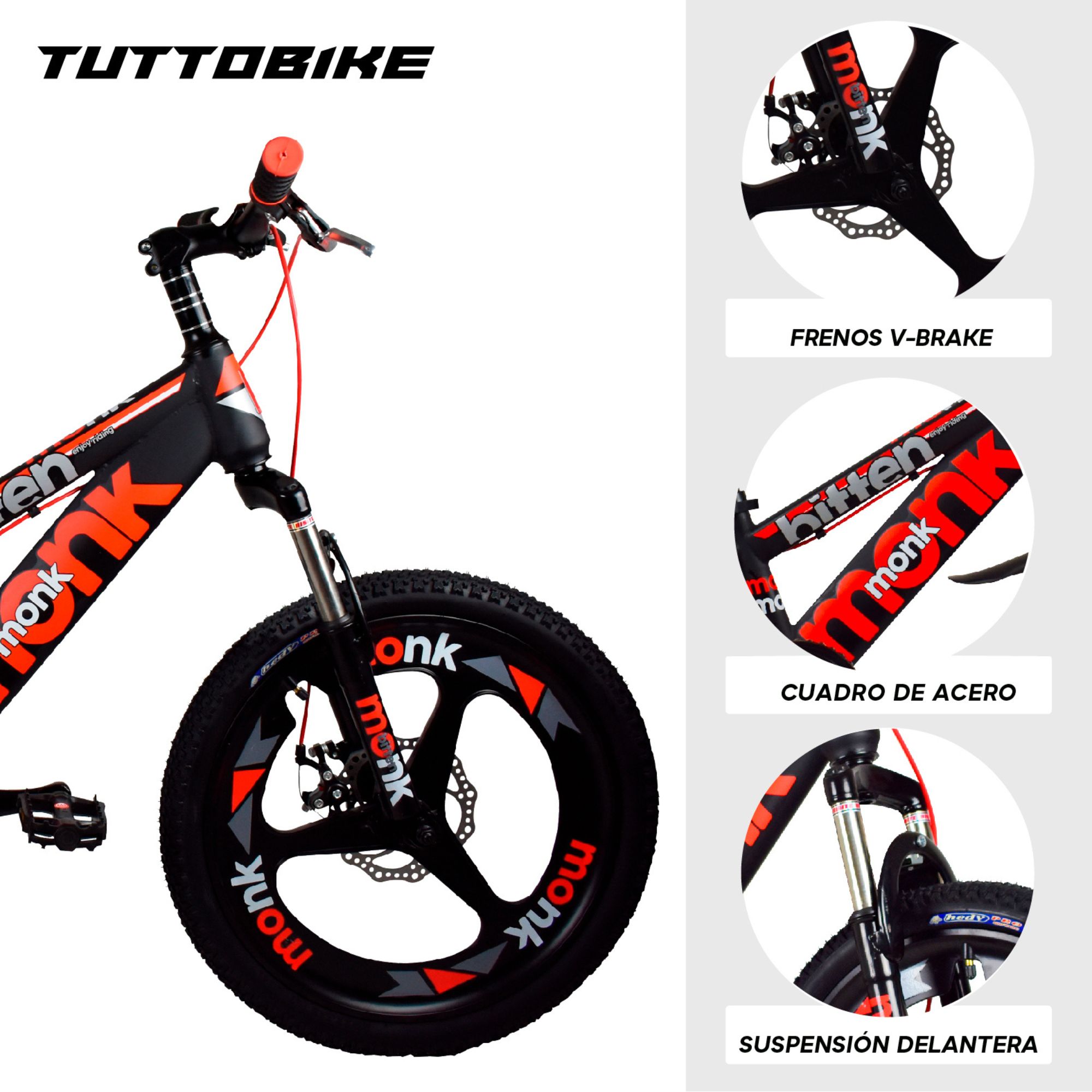 Bicicleta Rodada 20 Para Niño Monk Bitten Rojo