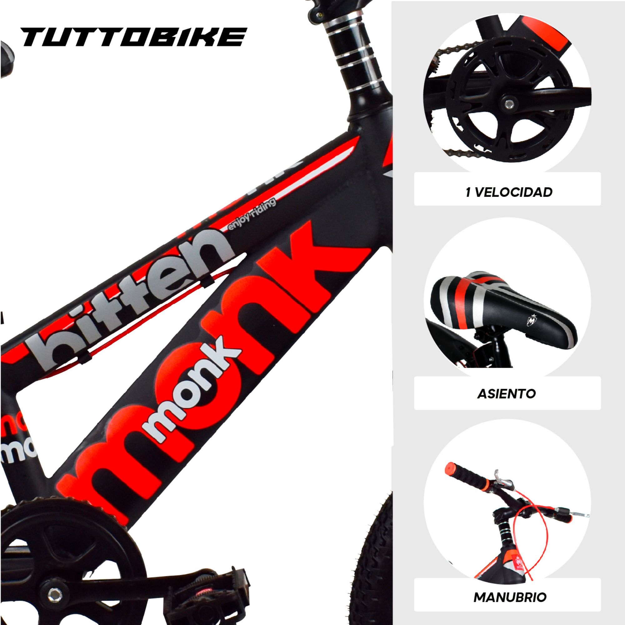 Bicicleta Rodada 20 Para Niño Monk Bitten Rojo