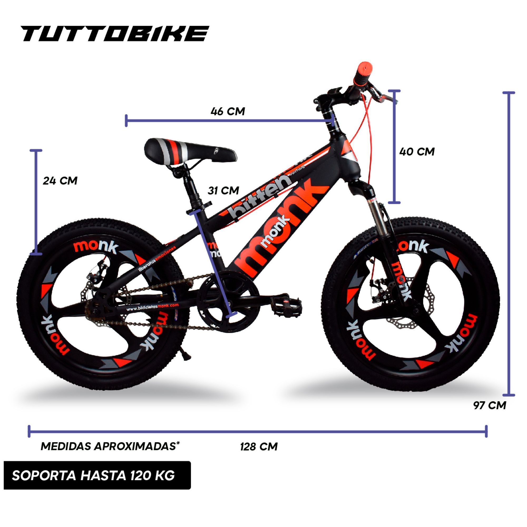 Bicicleta Rodada 20 Para Niño Monk Bitten Rojo