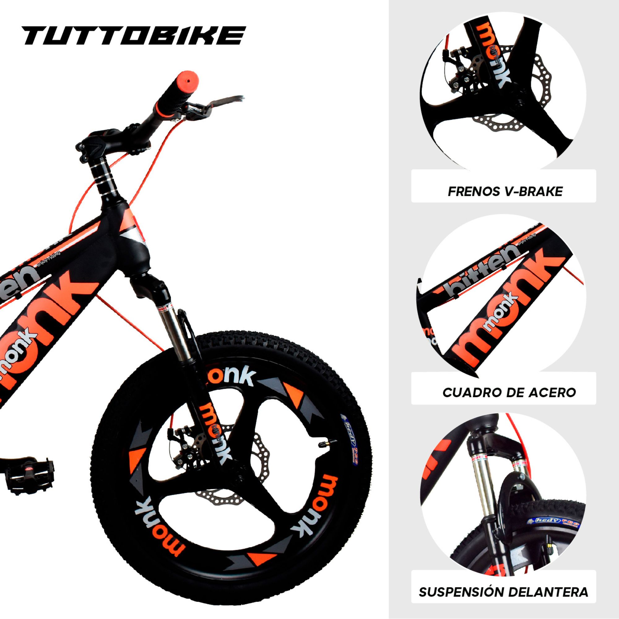 Bicicleta Rodada 20 Para Niño Monk Bitten Naranja