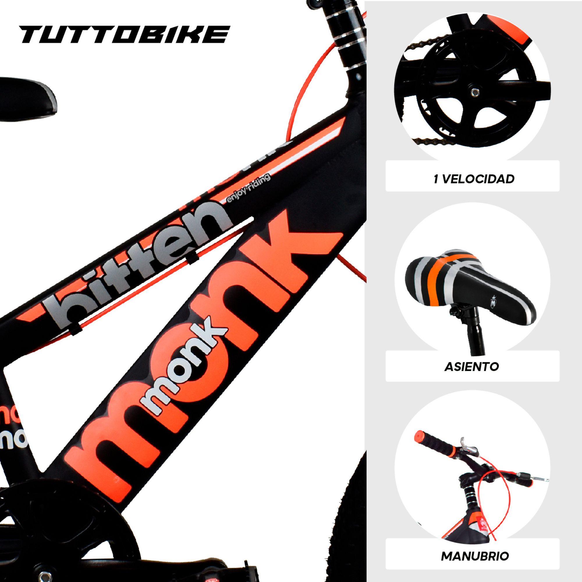 Bicicleta Rodada 20 Para Niño Monk Bitten Naranja