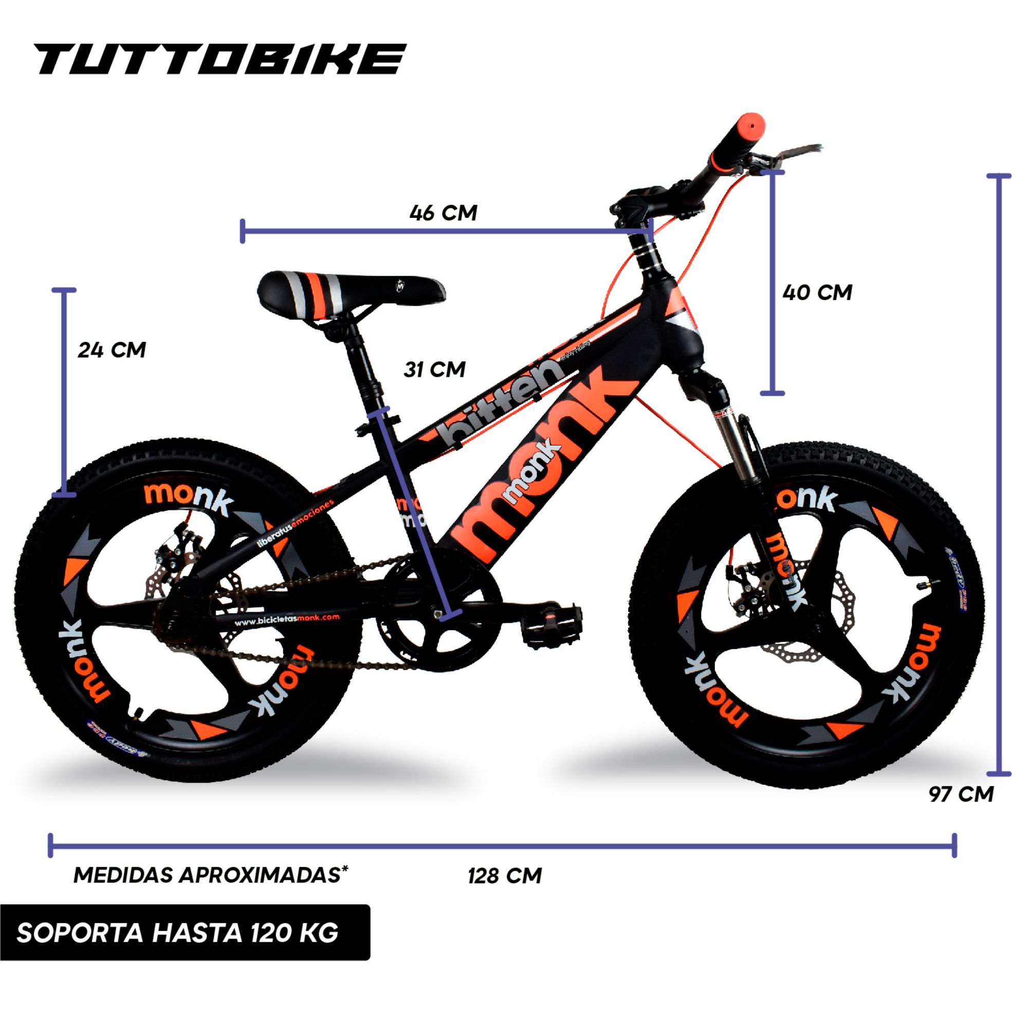 Bicicleta Rodada 20 Para Niño Monk Bitten Naranja