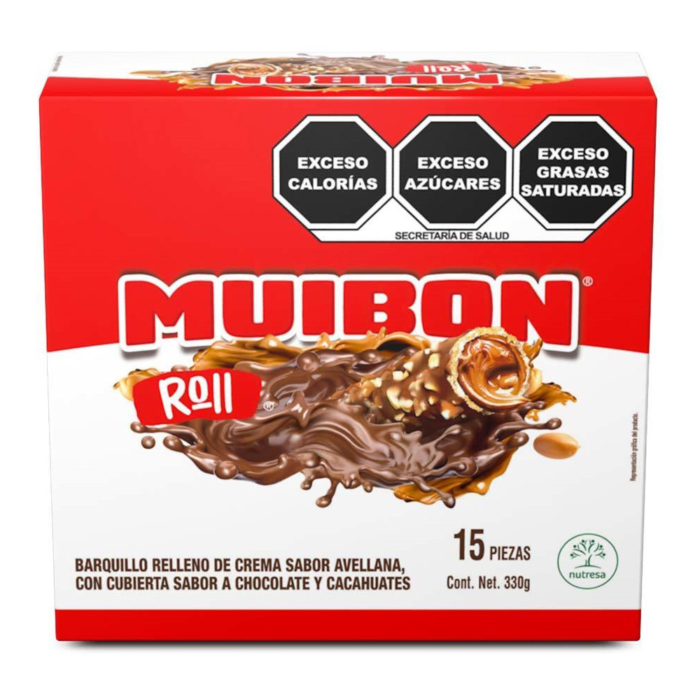 Muibon Chocolate Rollo de Galleta Avellana Caja 15 Piezas