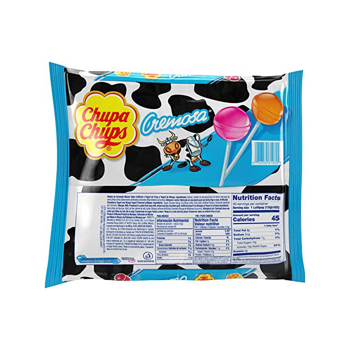 Paleta de Caramelo Lollipops Chupa Chups Sabor a Yogurt Bolsa 40pzs