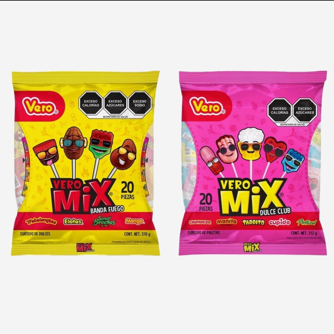 Paleta Caramelo Macizo Vero Mix Dulce Club + Paleta Vero Mix Banda Fuego