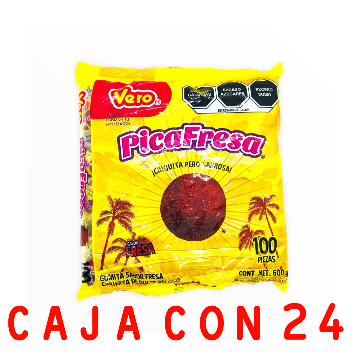 Caja 24 Bolsas de 100 Picafresa Gomita Pica Fresa Vero