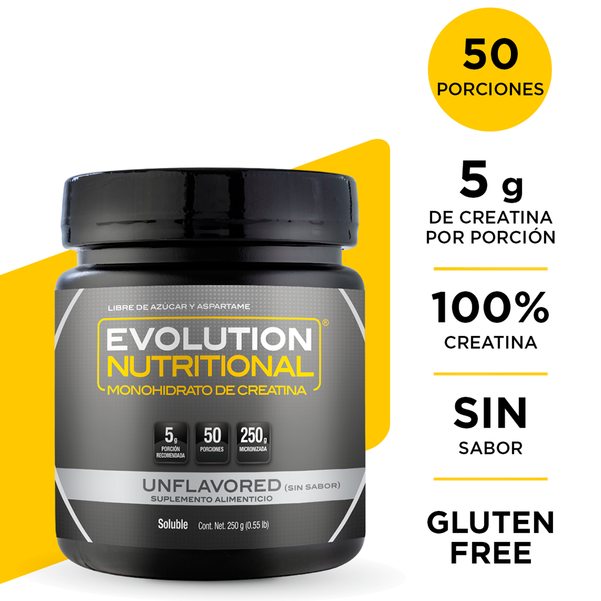 Evolution Monohidrato De Creatina Bote 250 Gramos Sin Sabor