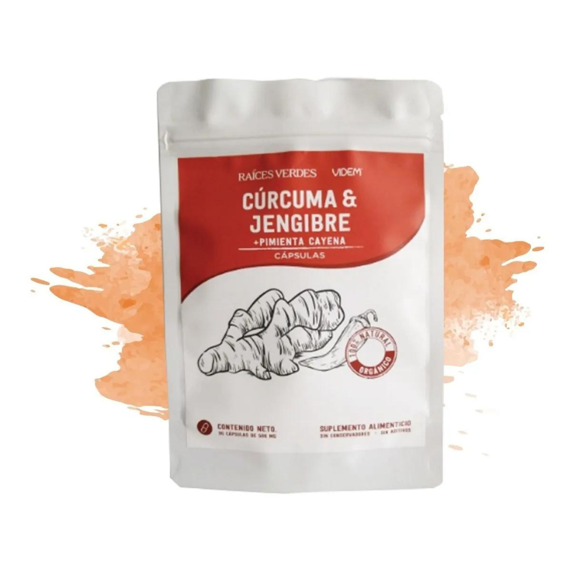 Cúrcuma Jengibre + Pimienta Cayena 90 Cápsulas Raíces Verdes