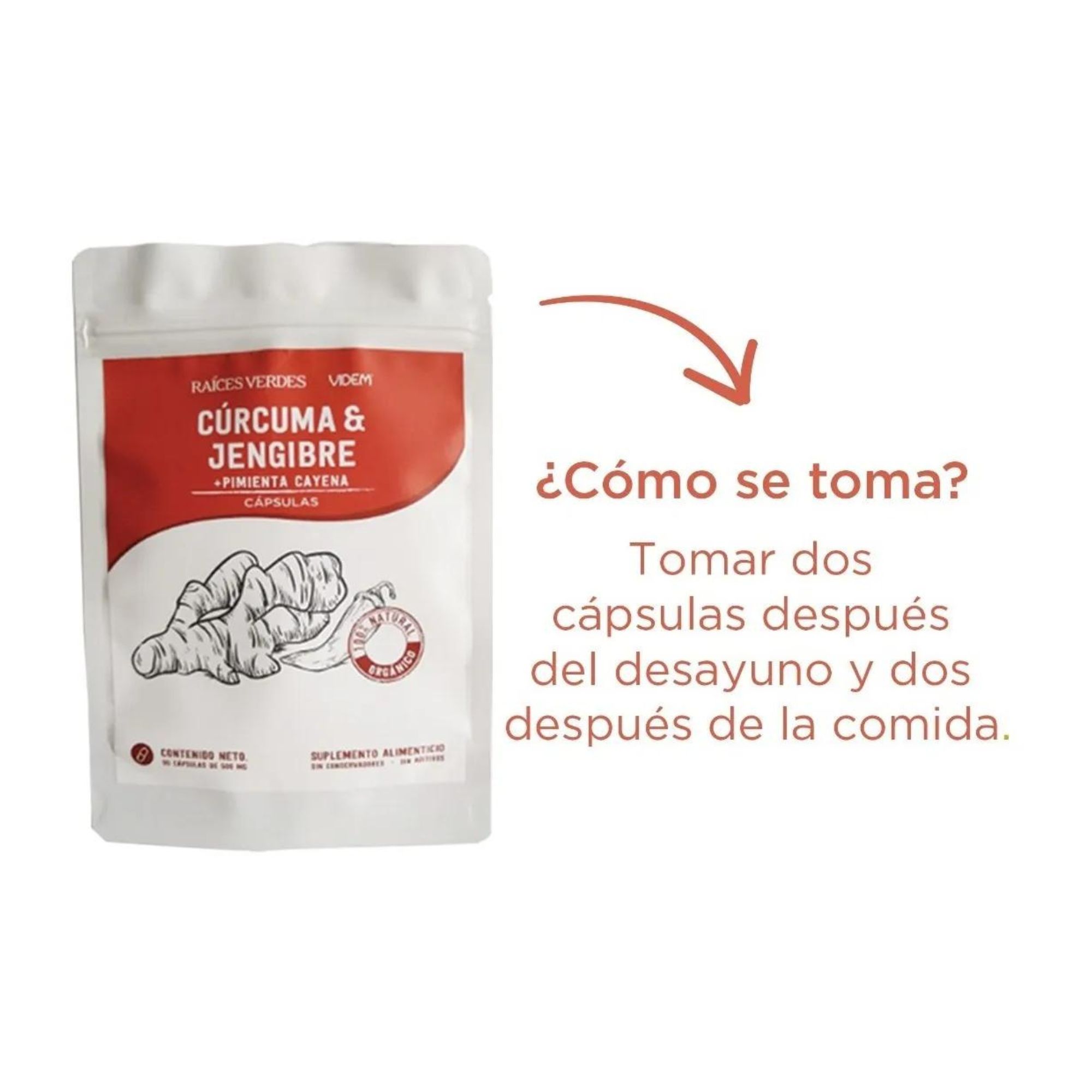 Cúrcuma Jengibre + Pimienta Cayena 90 Cápsulas Raíces Verdes