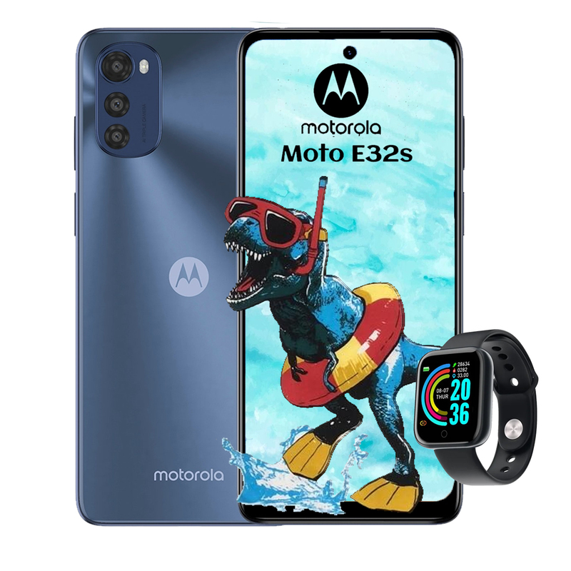 Celuar Motorola Moto E32S Dual sim almacenamiento 32GB Ram 3GB-Gris + smart band