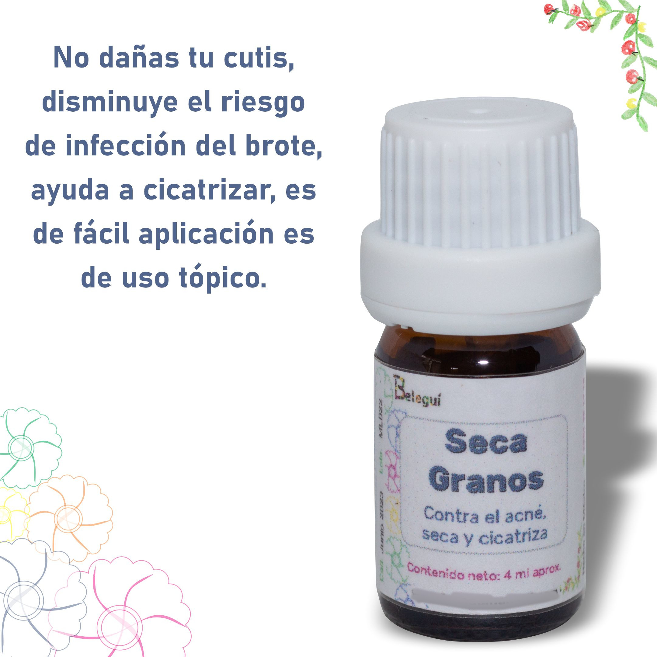 Seca Granos Beleguí. Contra el acné, seca y cicatriza. Aceite de árbol de Te y Lavanda
