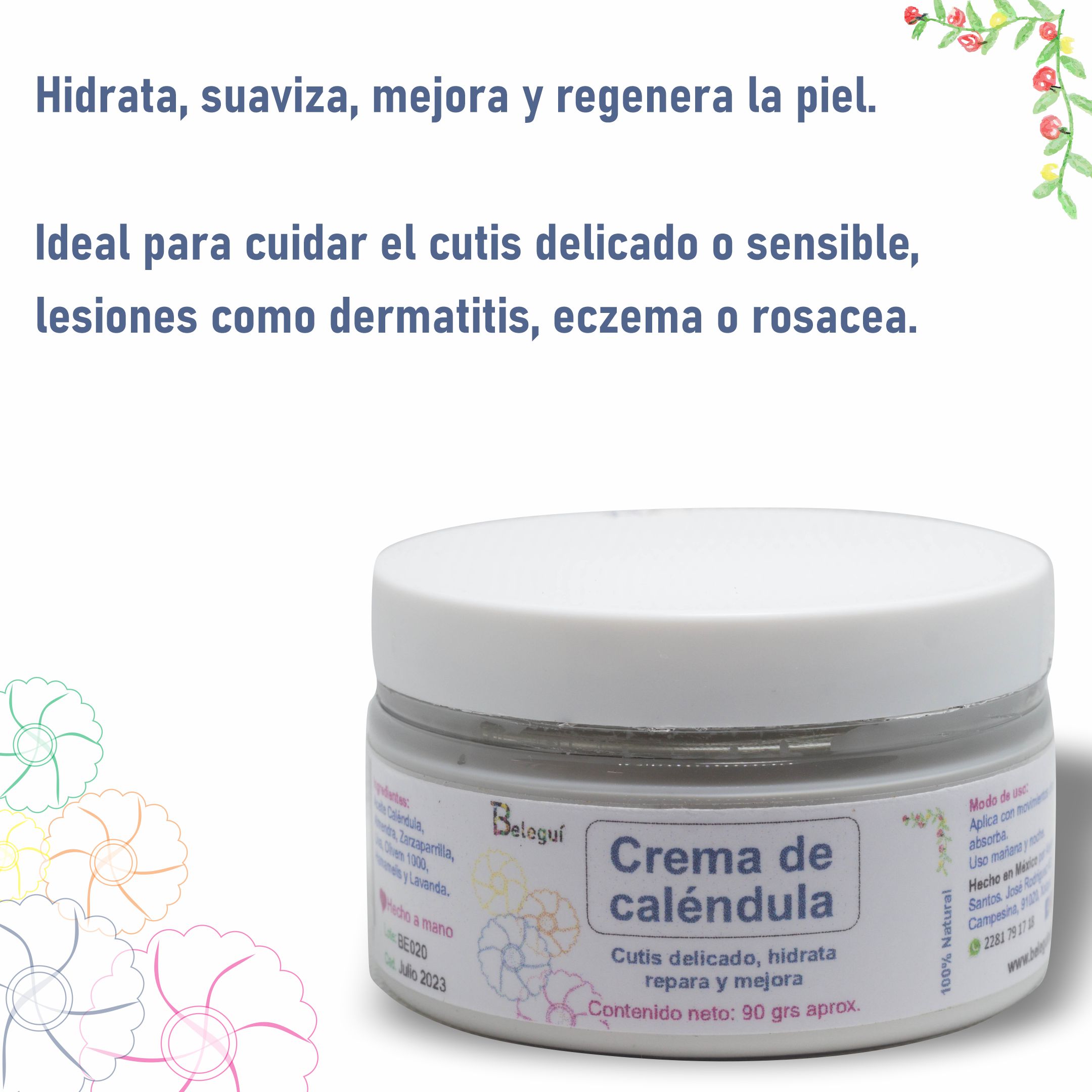 Crema Caléndula Beleguí, 90 grs. Cutis sensible o delicado