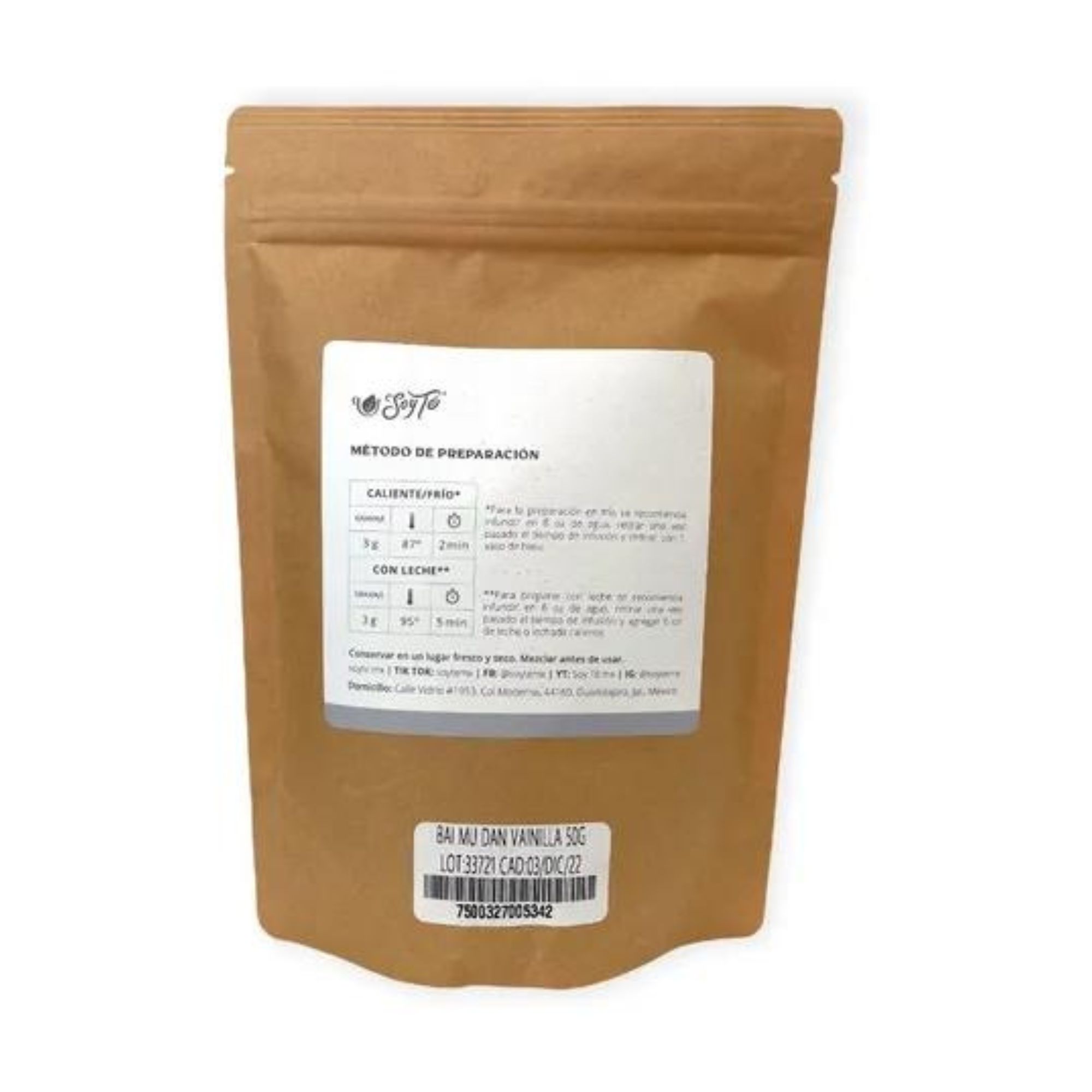 Té Bai Mu Dan Vainilla 50g Soy Té