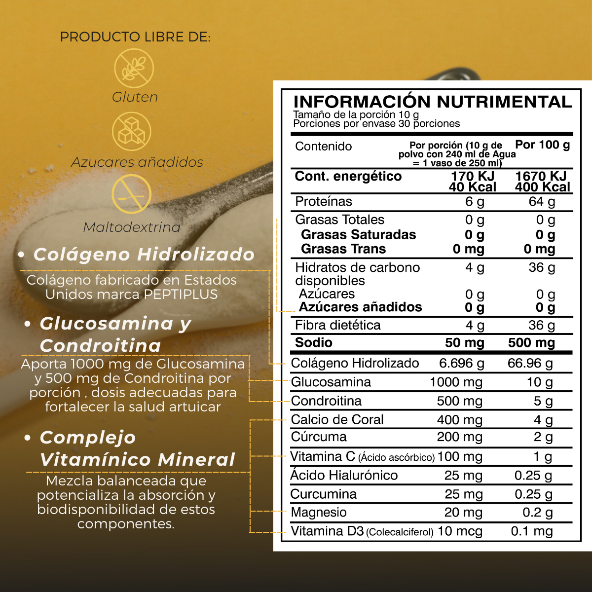 Colageno Hidrolizado + Glucosamina + Curcumina Bolsa 300g