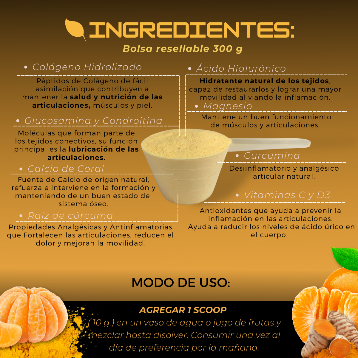 Colageno Hidrolizado + Glucosamina + Curcumina Bolsa 300g