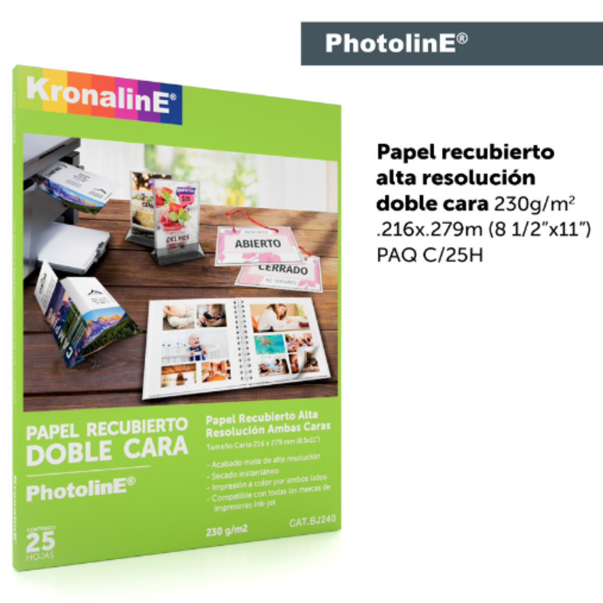 25 Hojas Papel Recubierto Kronaline Mate Doble Cara Fotografico BJ240