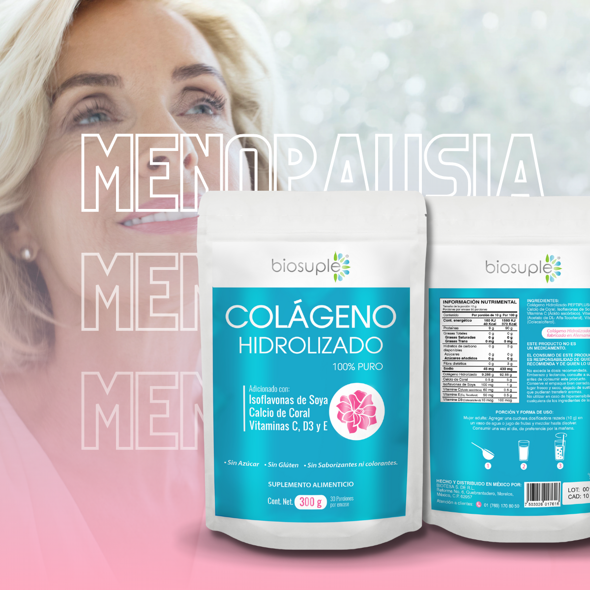 Colágeno Hidrolizado 100% Puro Isoflavonas Y Vitaminas 300g