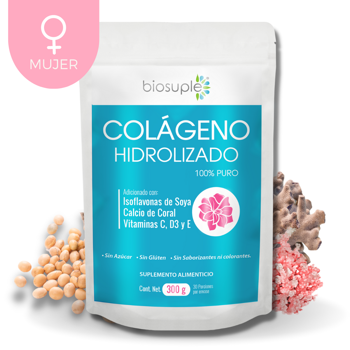 Colágeno Hidrolizado 100% Puro Isoflavonas Y Vitaminas 300g