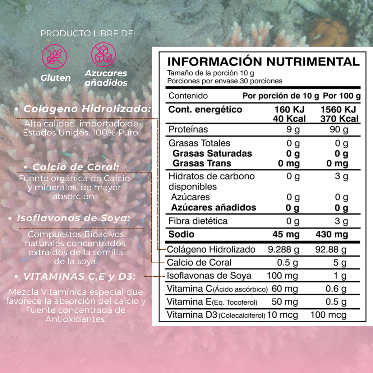 Colágeno Hidrolizado 100% Puro Isoflavonas Y Vitaminas 300g