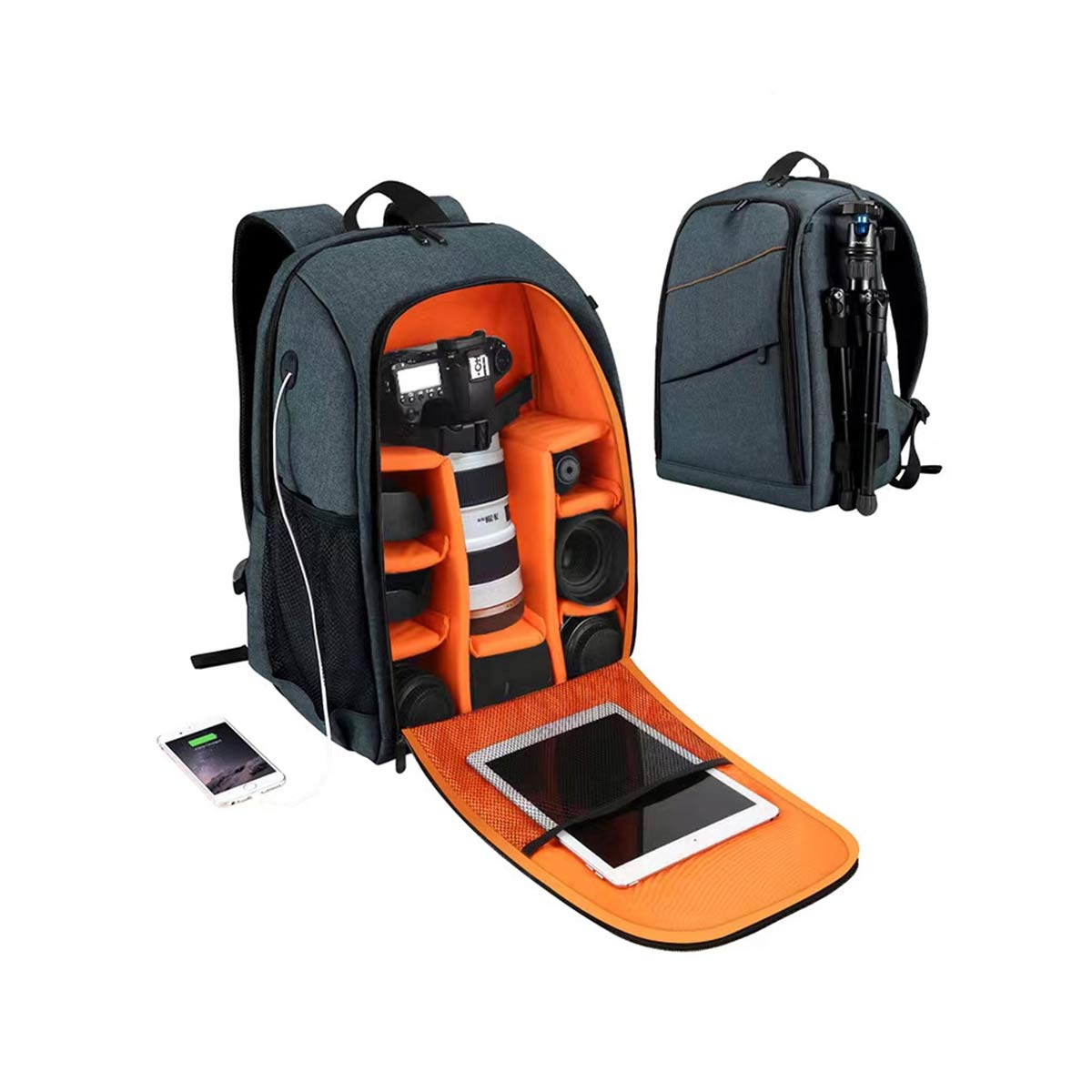 TEC4HOME MOCHILA PARA LAPTOP Y CÁMARA FOTOGRÁFICA PREMIUM GRIS