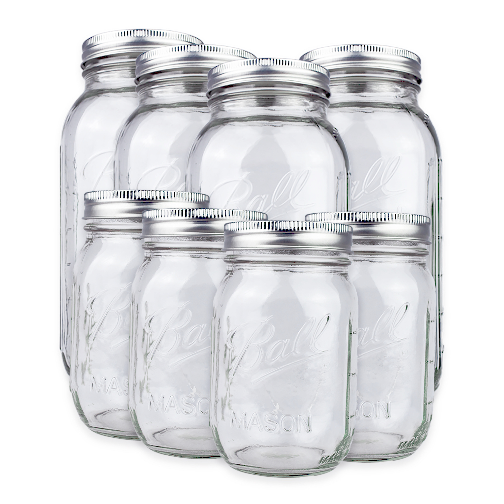 8 Frascos Vidrio Mason Jars Boca Regular Transparente 16oz/473, 32oz/946ml Ball