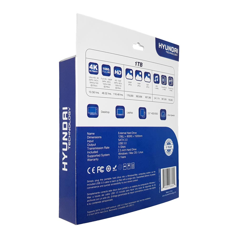 Disco Duro Externo Hyundai HTEHD1TBBK 1TB 2.5 USB 3.0  Negro