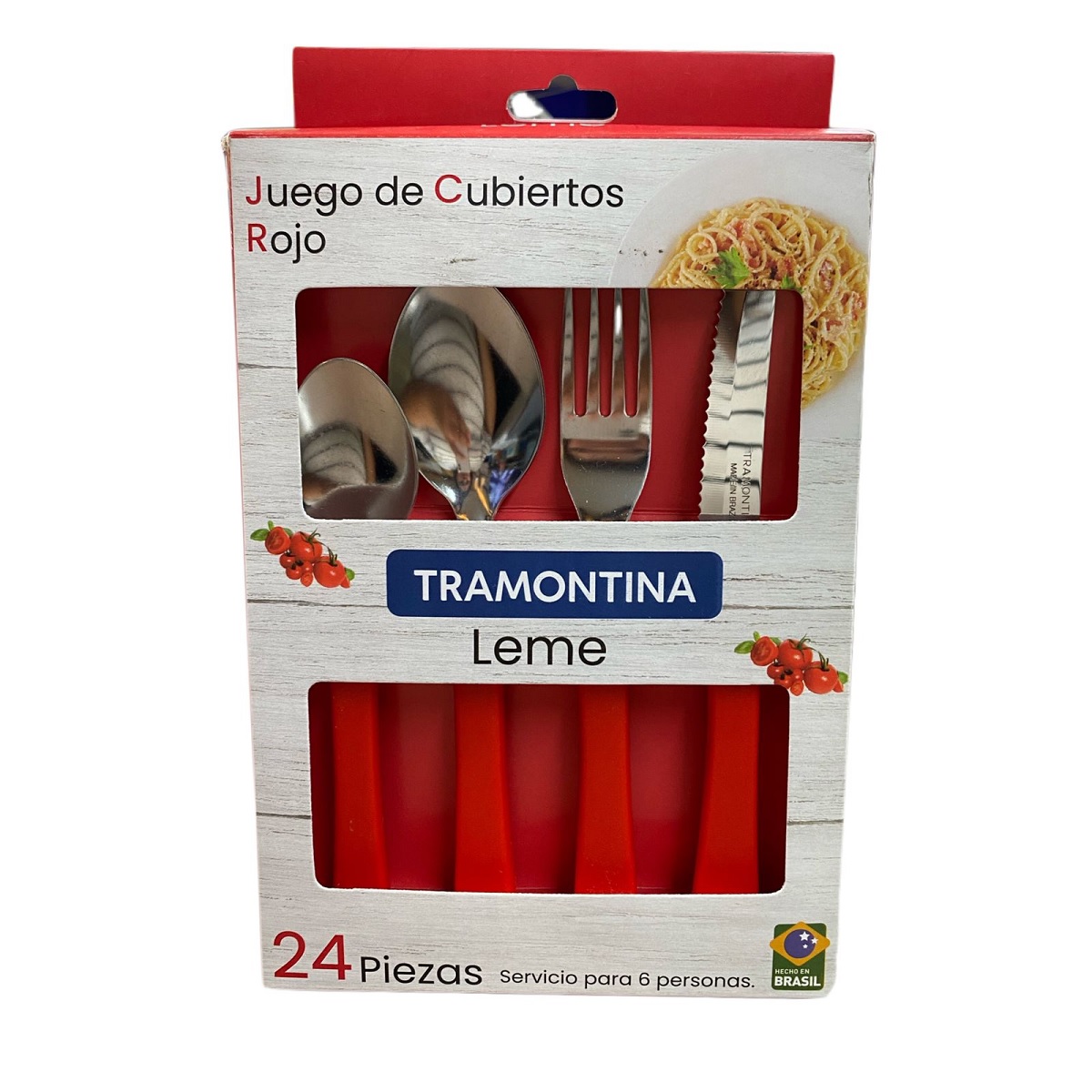 JUEGO DE CUBIERTOS TRAMONTINA 32200728 24 PZAS LEME ROJO ENDY1