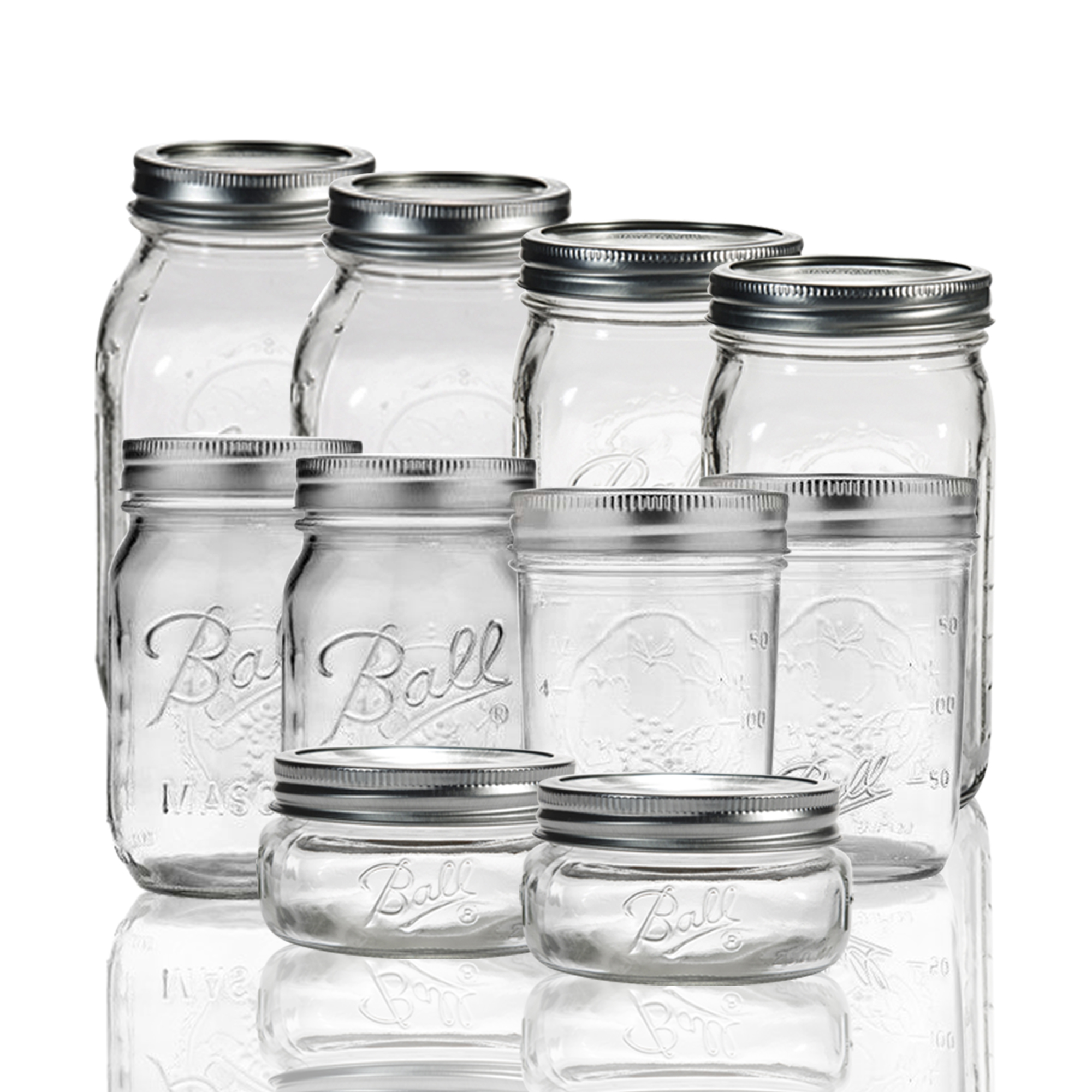 10 Frascos Vidrio Mason Jars Bocas Variadas Transparente 8oz, 16oz y 32oz Ball