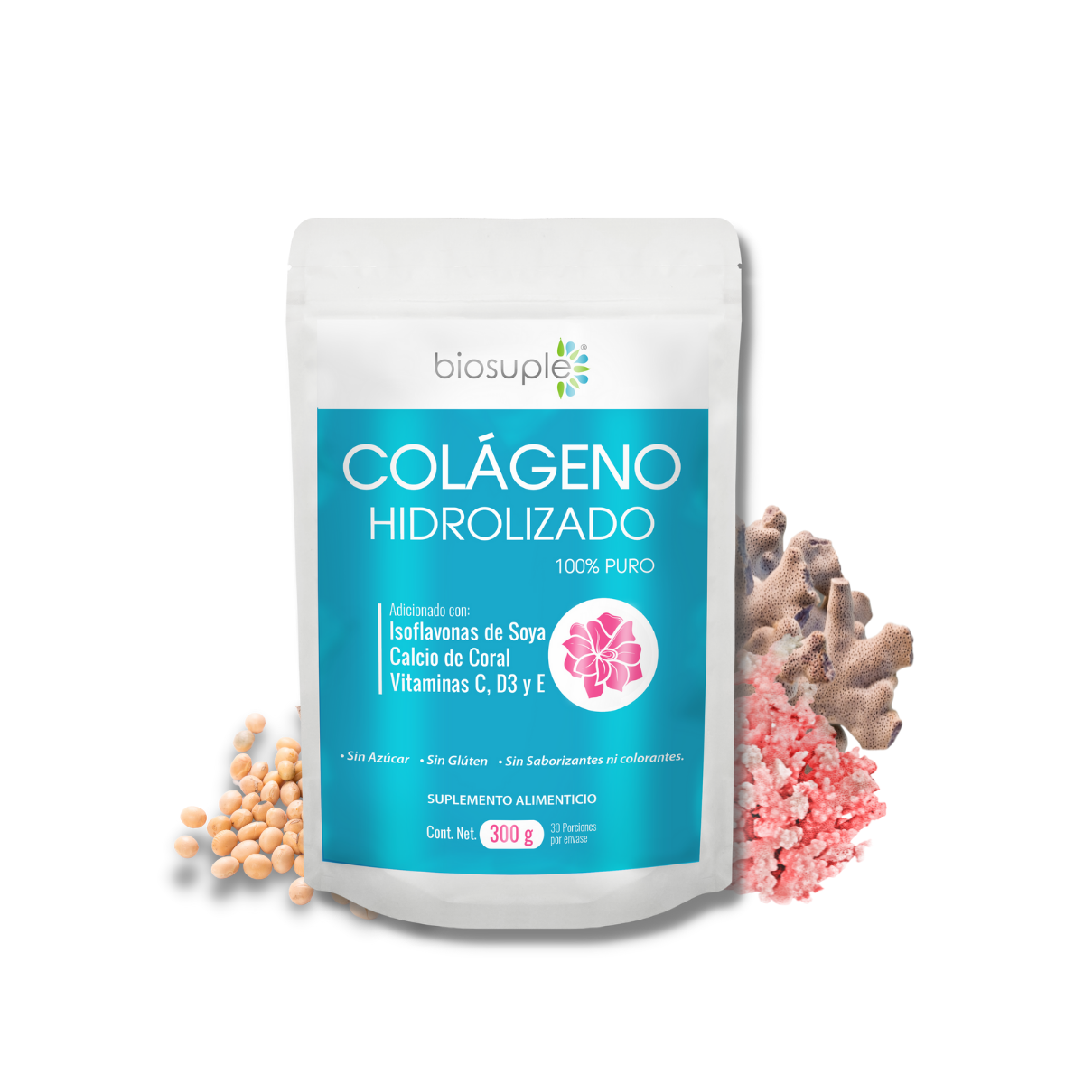 Colágeno Hidrolizado 100% Puro Isoflavonas Y Vitaminas 300g